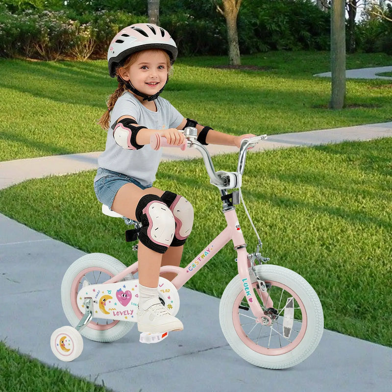 Kids Bike 12-18 Inch with Training Wheels - Pink Stars & Moon by DirectDeals