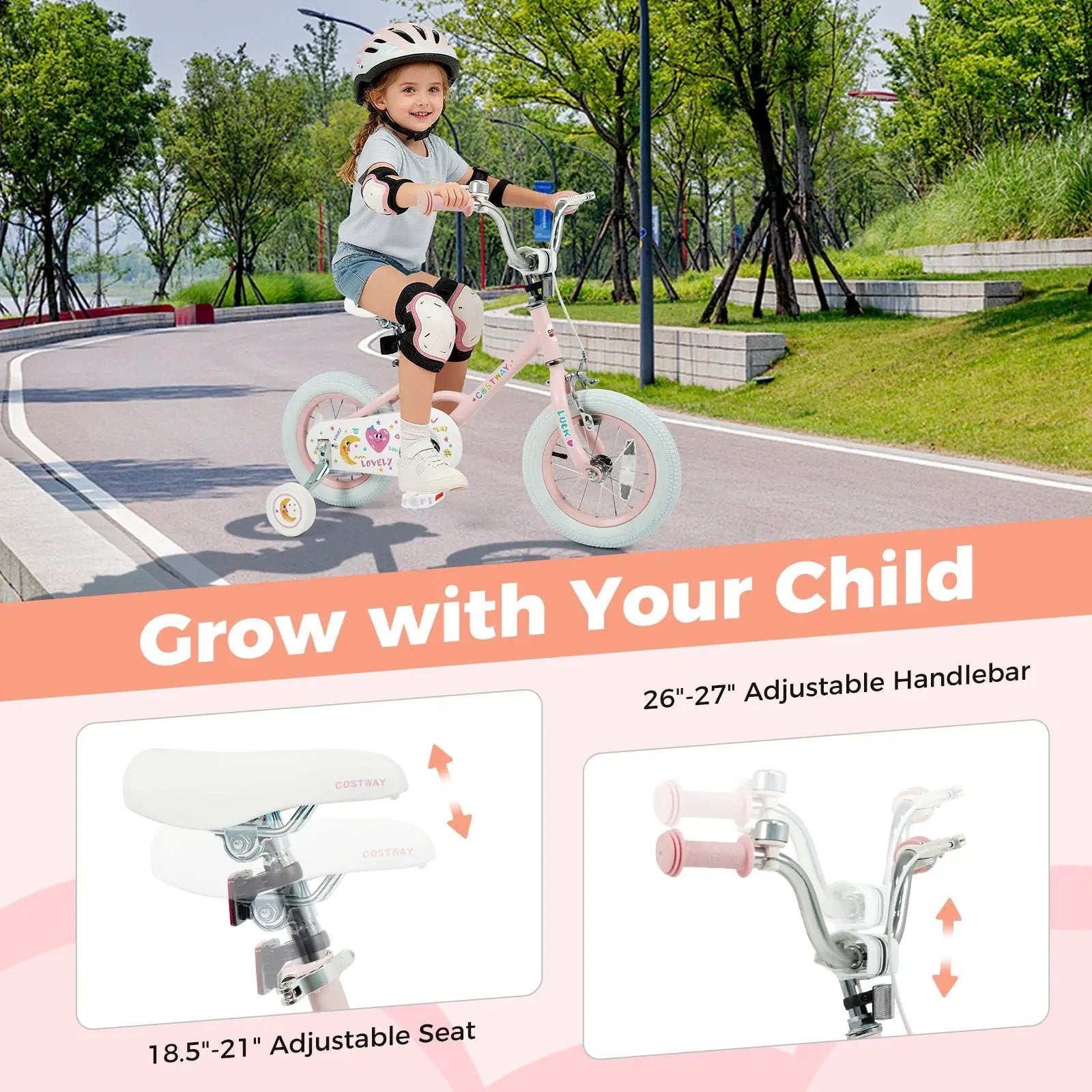 Kids Bike 12-18 Inch with Training Wheels - Pink Stars & Moon by DirectDeals