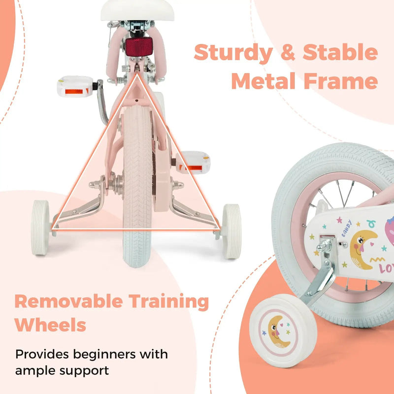 Kids Bike 12-18 Inch with Training Wheels - Pink Stars & Moon by DirectDeals
