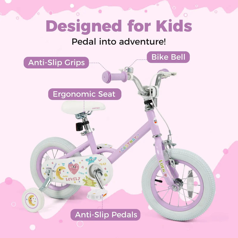 Kids Bike 12-18 Inch with Training Wheels - Purple by DirectDeals