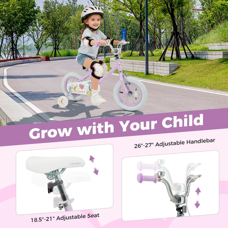 Kids Bike 12-18 Inch with Training Wheels - Purple by DirectDeals