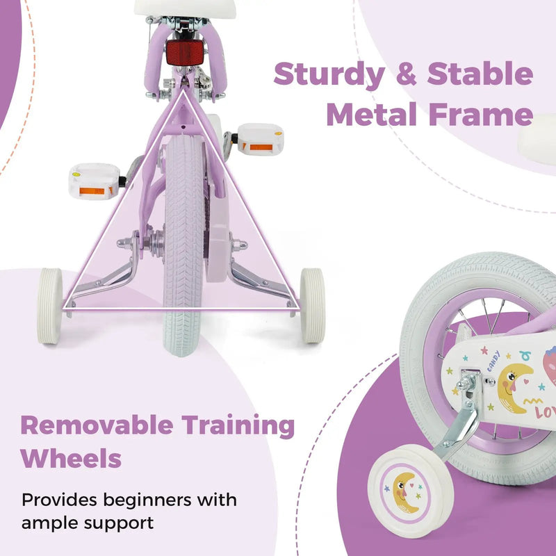 Kids Bike 12-18 Inch with Training Wheels - Purple by DirectDeals
