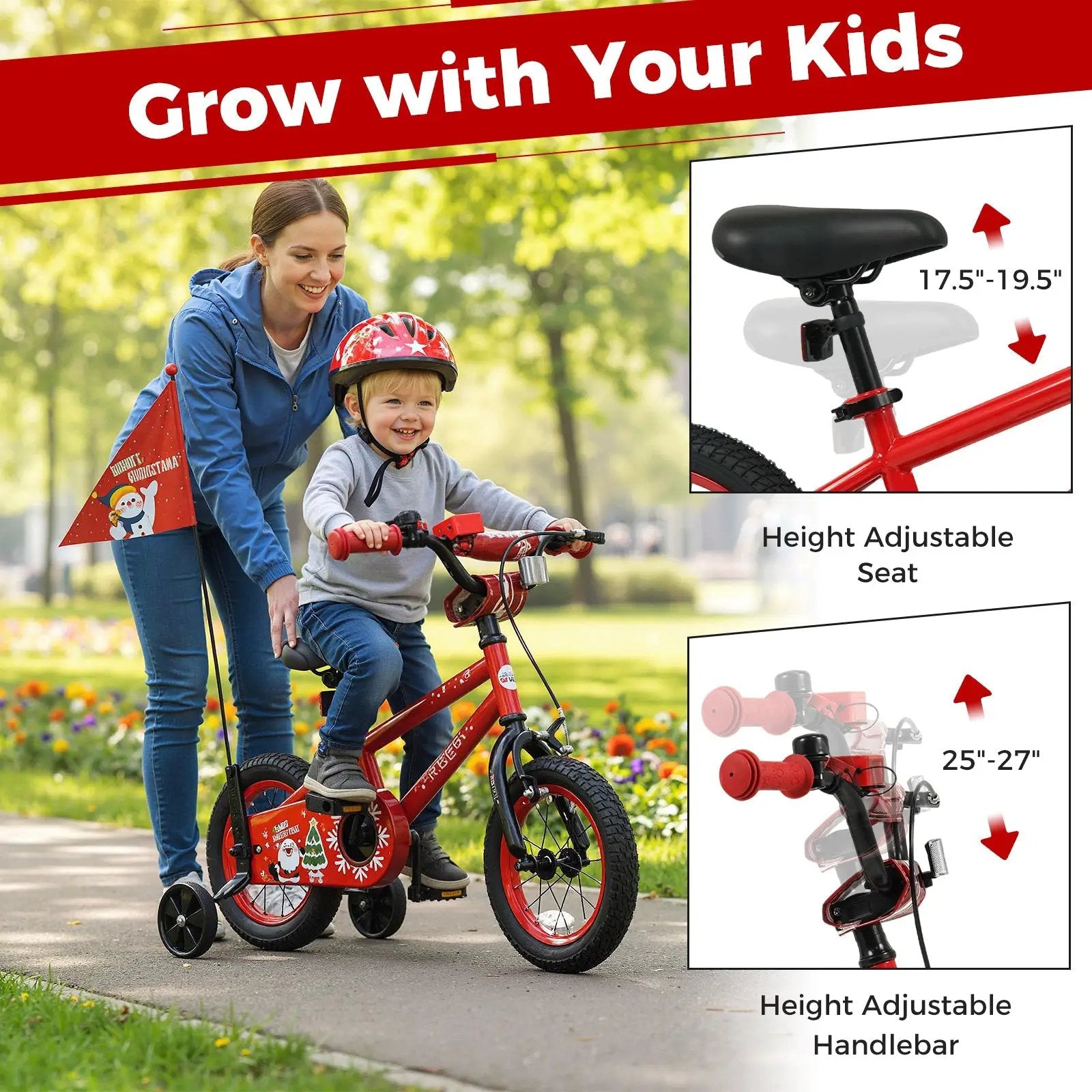 Kids Bike 12-18 Inch with Training Wheels & Christmas Music by DirectDeals