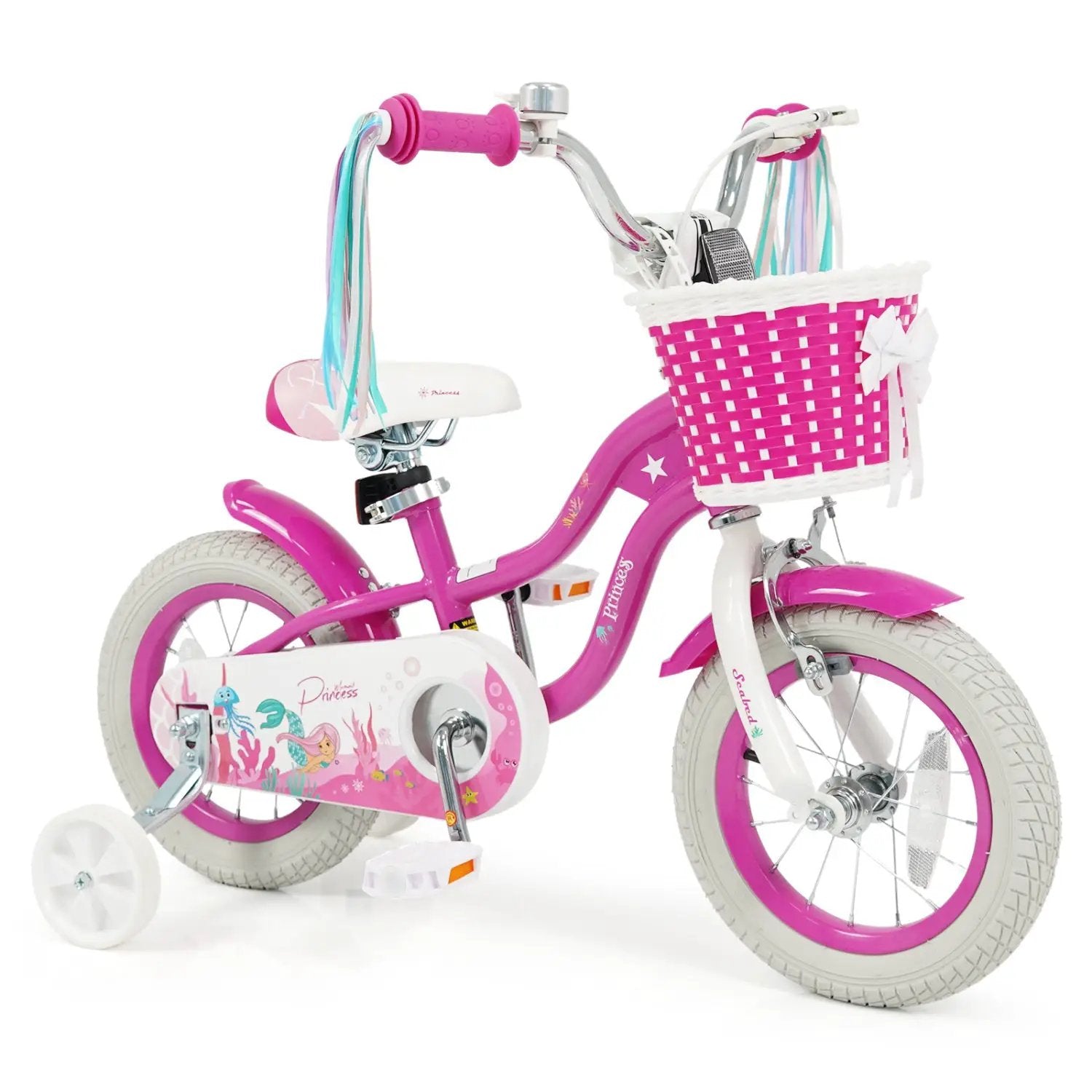 Kids Bike 18-Inch with Training Wheels and Basket Rose Red by DirectDeals