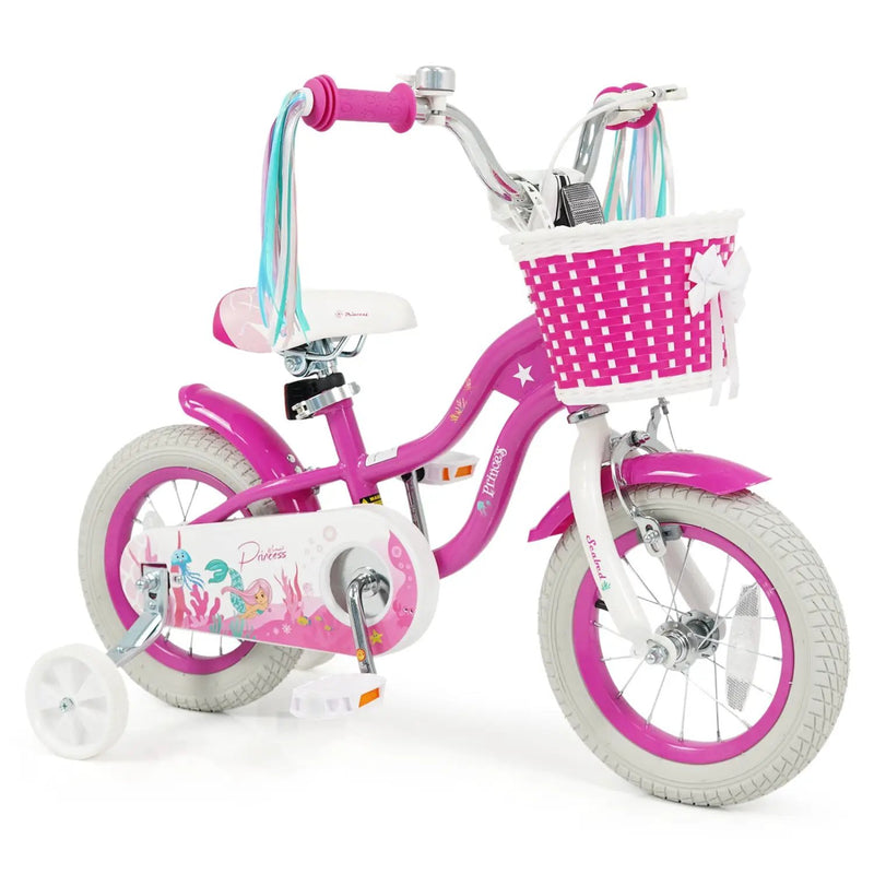 Kids Bike 18-Inch with Training Wheels and Basket Rose Red by DirectDeals
