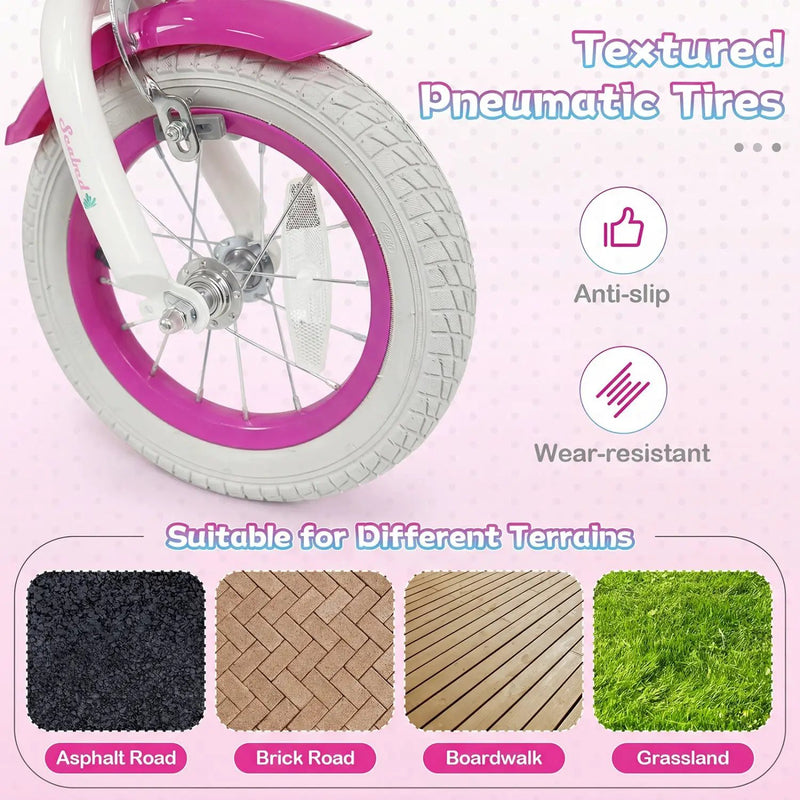 Kids Bike 18-Inch with Training Wheels and Basket Rose Red by DirectDeals