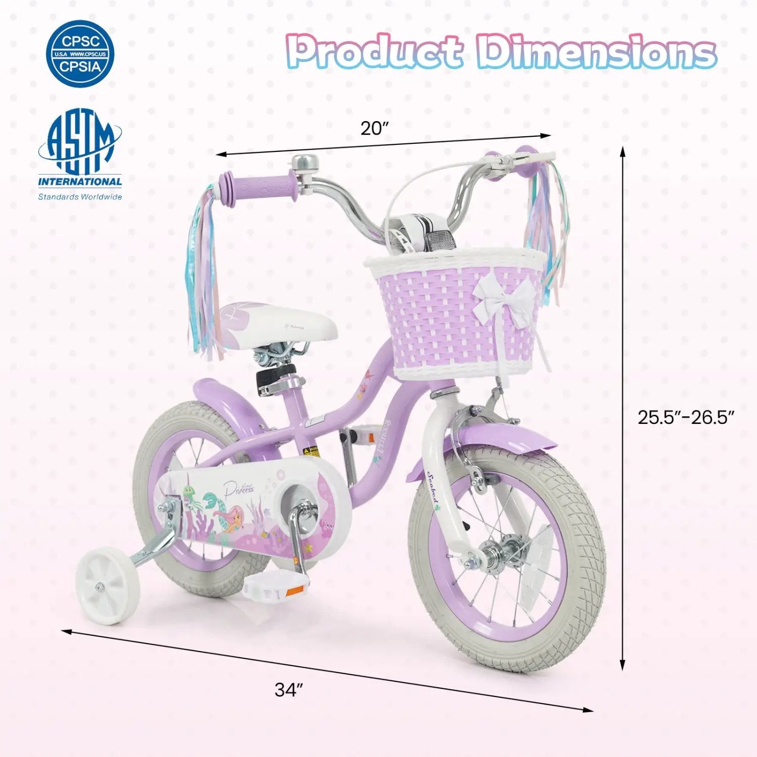 Kids Bike 12-20 Inch with Training Wheels & Basket Purple by DirectDeals