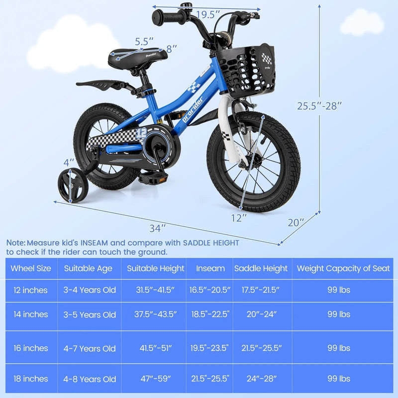 12 Inch Kids Bike Children Bicycle with Training Wheels for 3-4 Years Old by DirectDeals