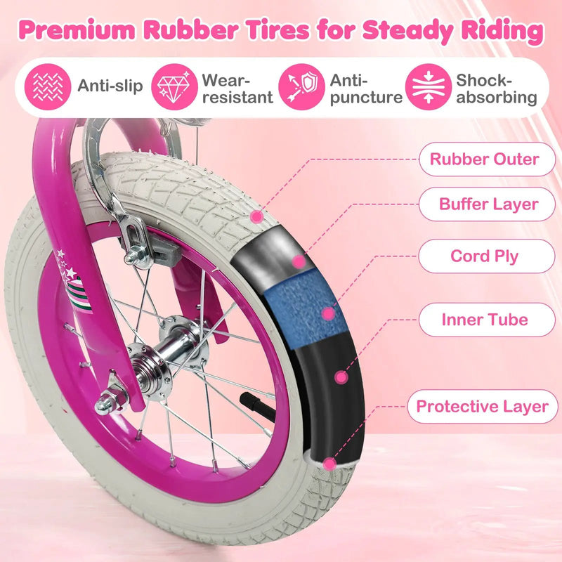 Kids Bike 12-18 Inch with Training Wheels - Pink by DirectDeals