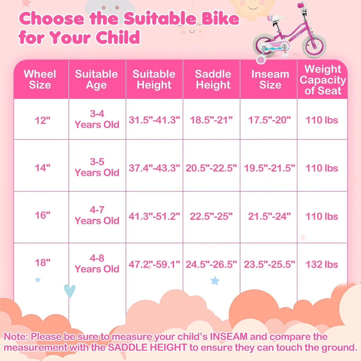 Kids Bike 12-18 Inch with Training Wheels - Pink by DirectDeals