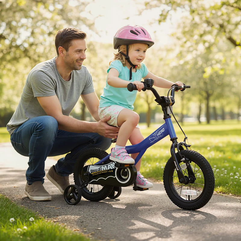 Kids Bike 14-Inch with Removable Training Wheels Navy by DirectDeals