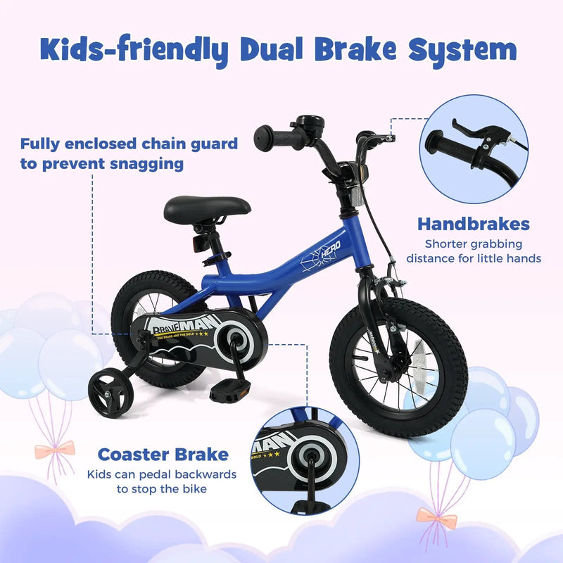 Kids Bike 14-Inch with Removable Training Wheels Navy by DirectDeals