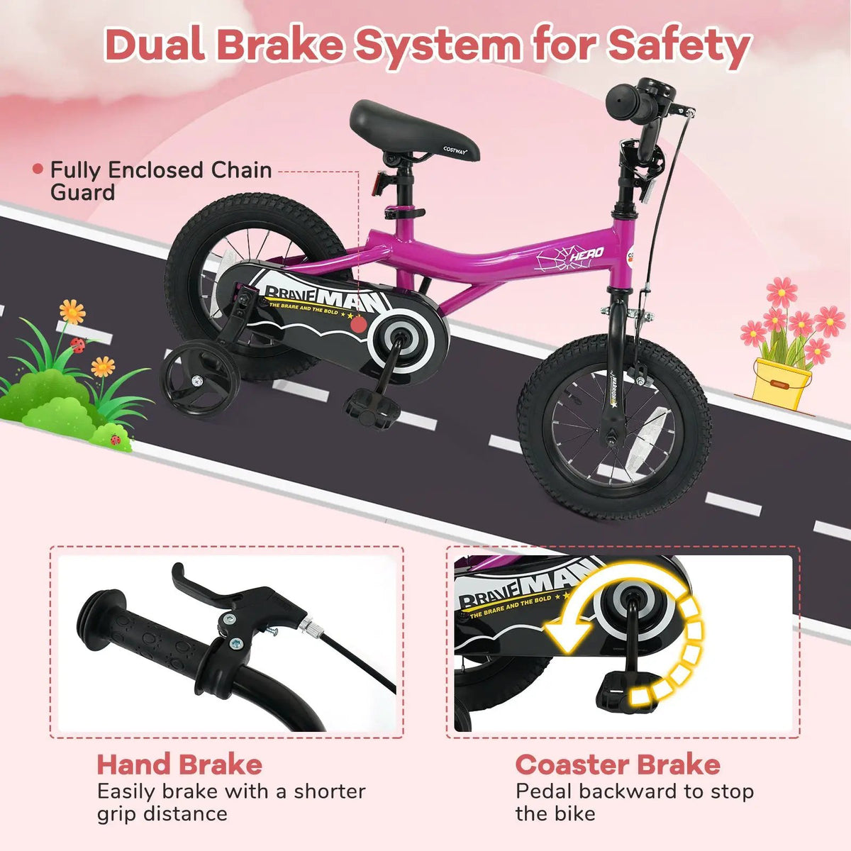 Kids Bike 14-Inch with Removable Training Wheels Pink by DirectDeals