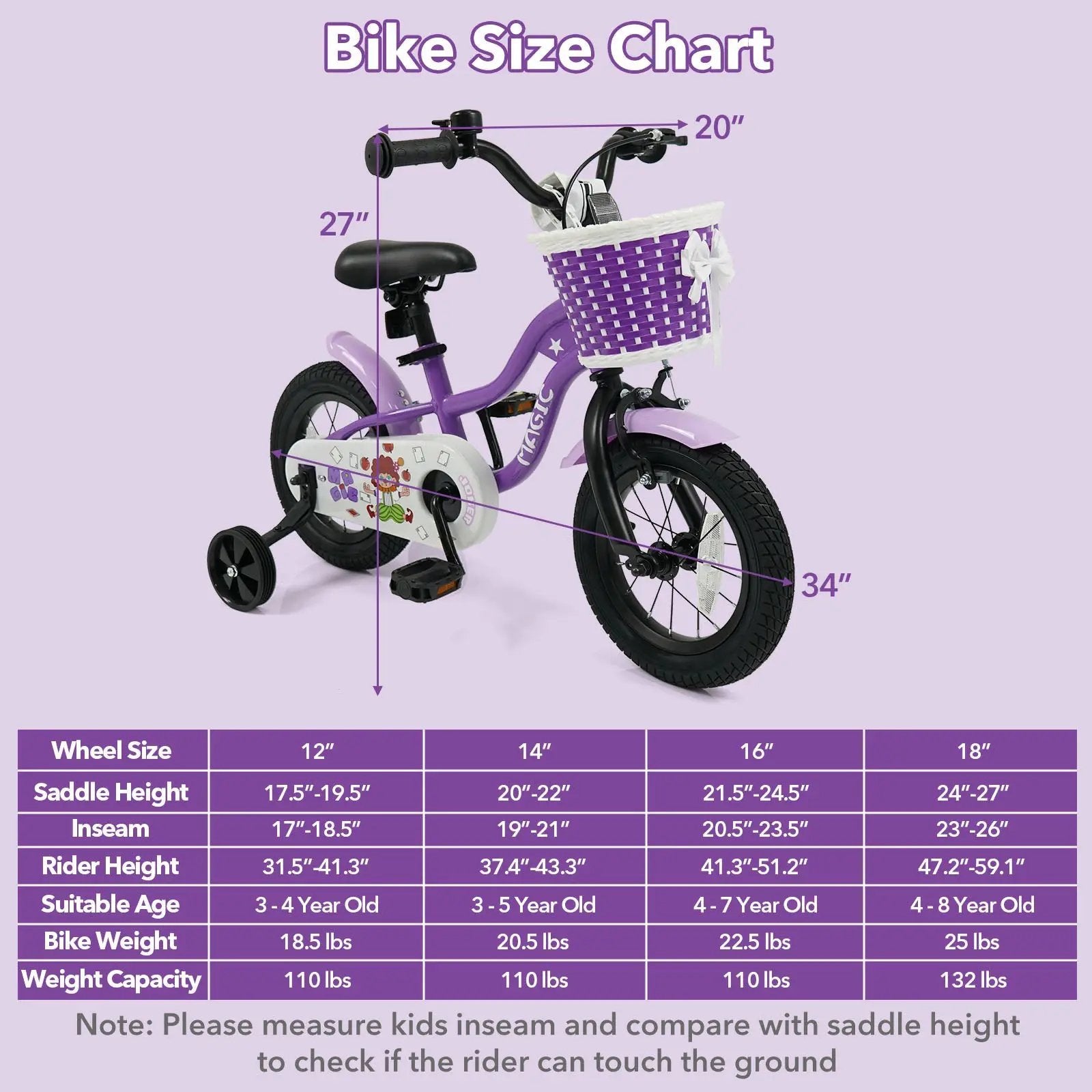 Kids Bike with Training Wheels 12-18 Inch - Purple by DirectDeals