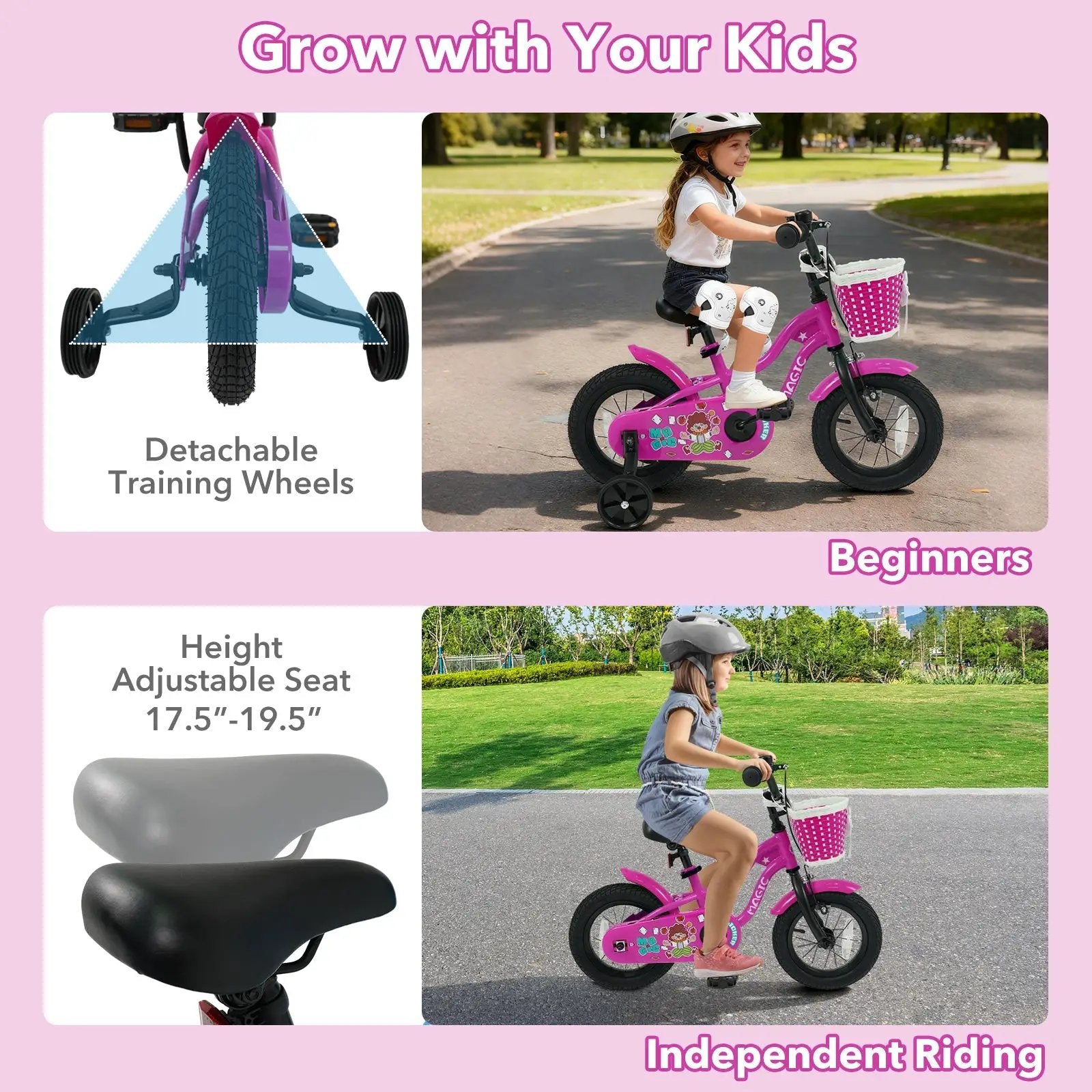 Kids Bike with Training Wheels 12-18 Inch - Magic Rose by DirectDeals