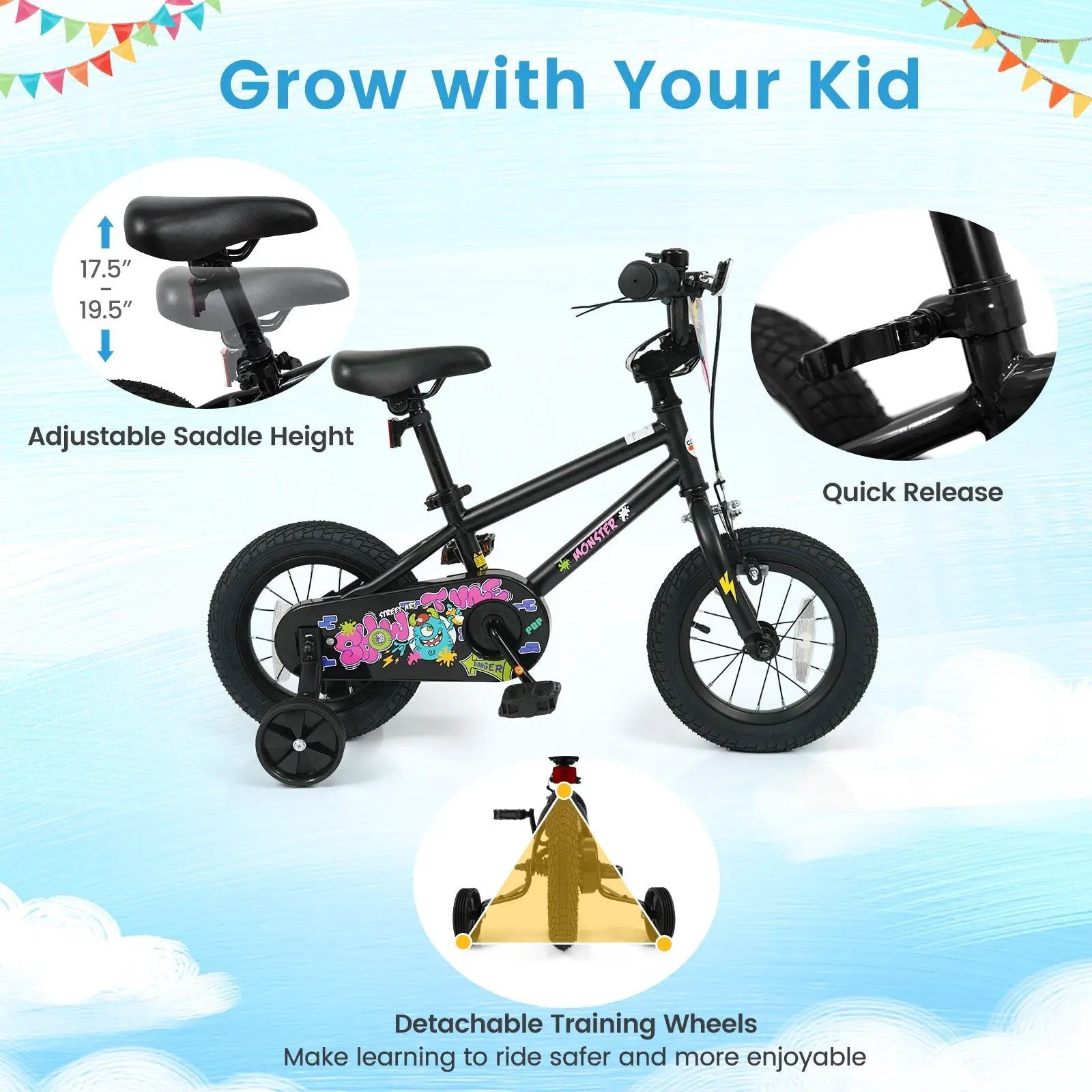 18-Inch Kids Bike with Training Wheels for Ages 4-8 by DirectDeals