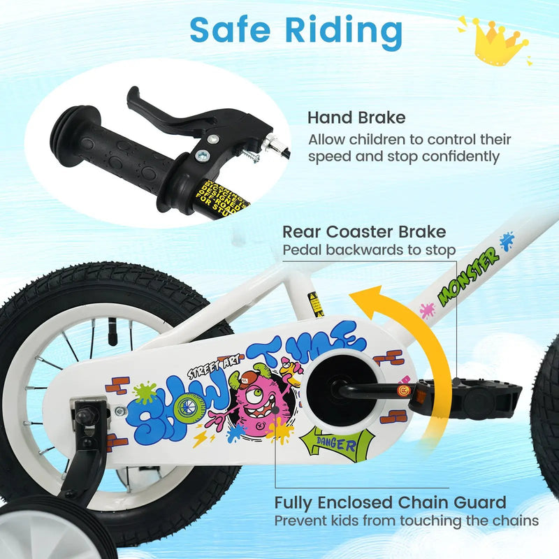 Kids Bike with Training Wheels 12-18 Inch White by DirectDeals