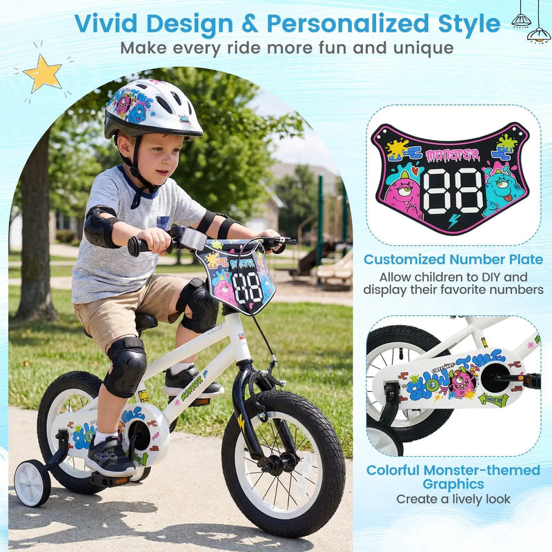 Kids Bike with Training Wheels 12-18 Inch White by DirectDeals