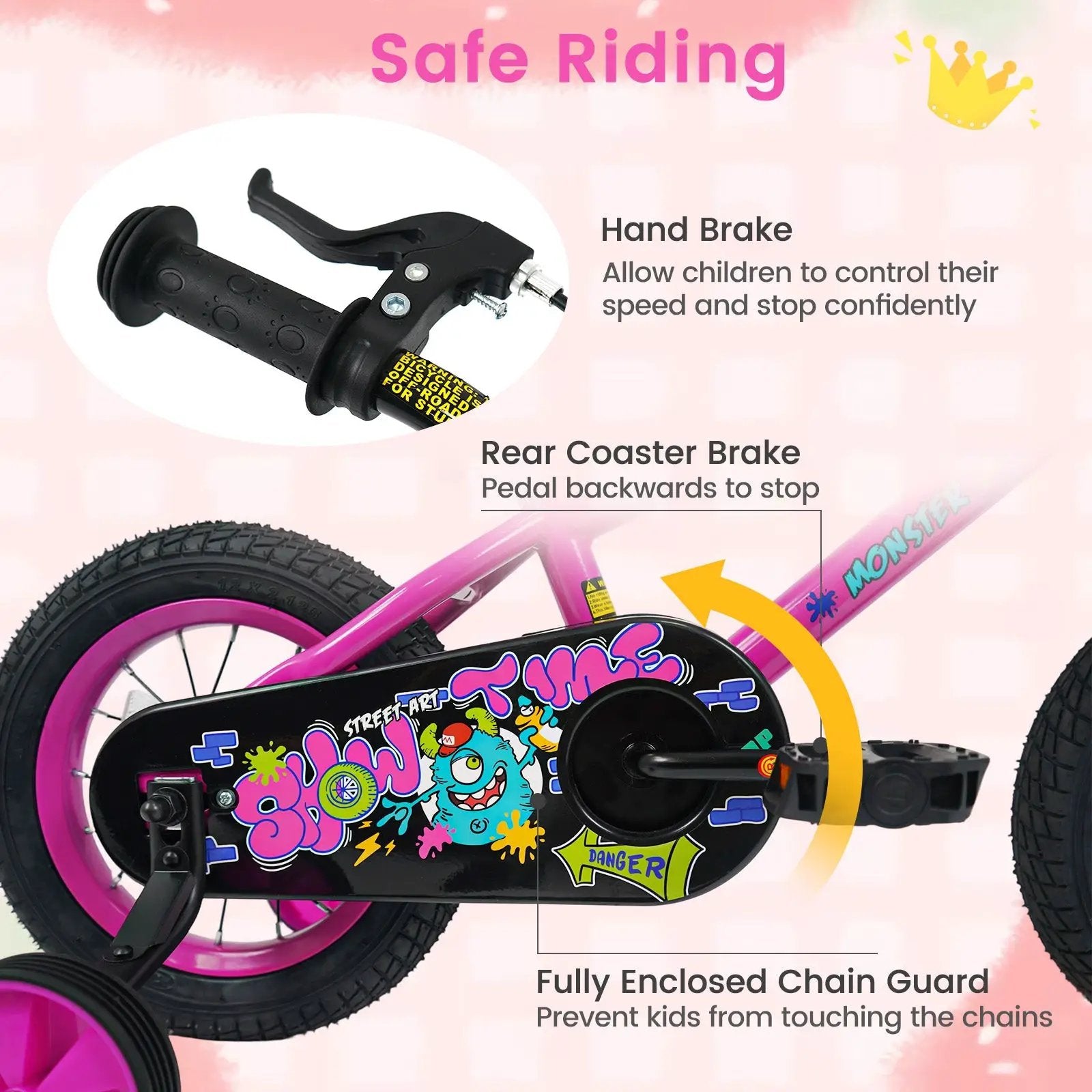 Kids Bike with Training Wheels 12-18 Inch Pink by DirectDeals