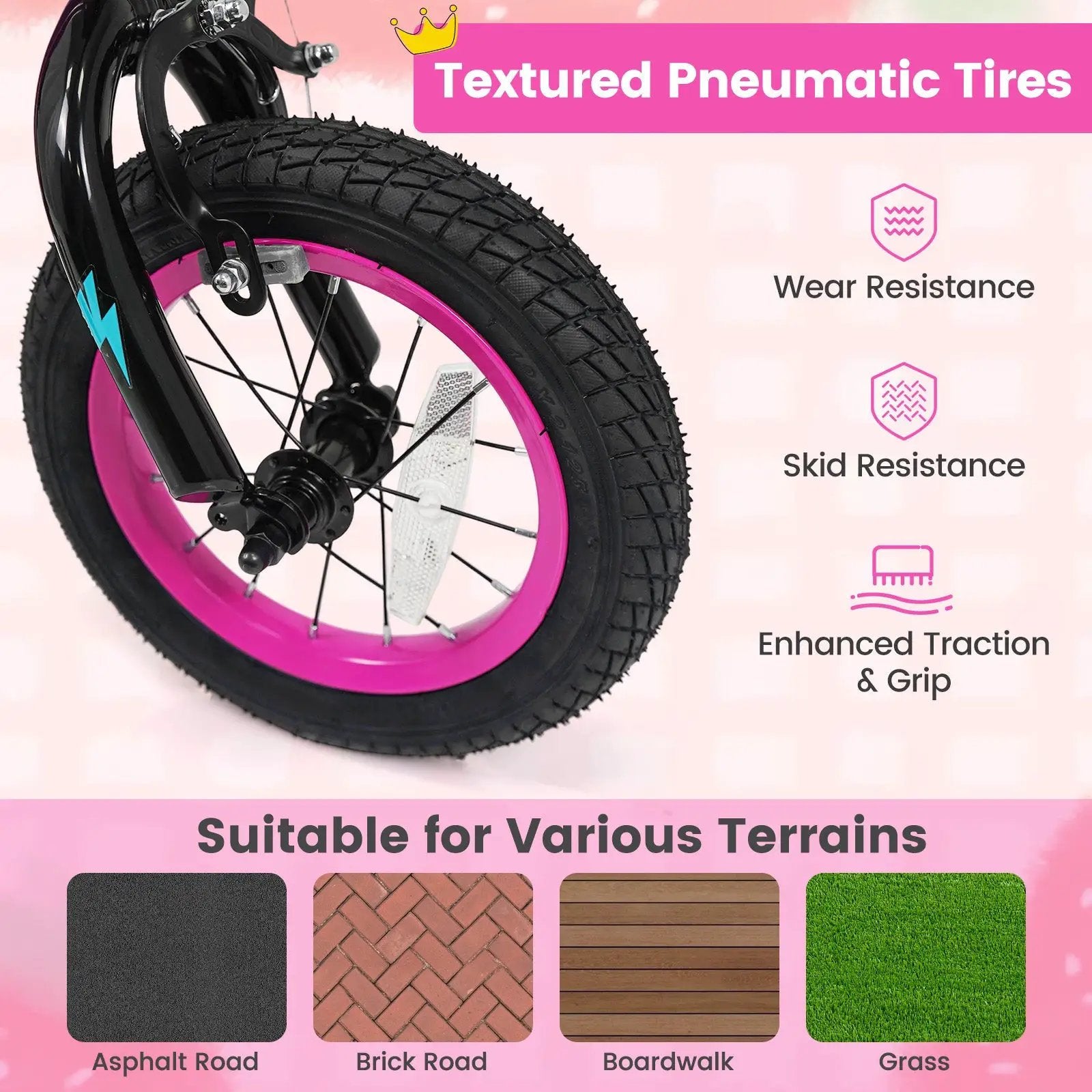 Kids Bike with Training Wheels 12-18 Inch Pink by DirectDeals