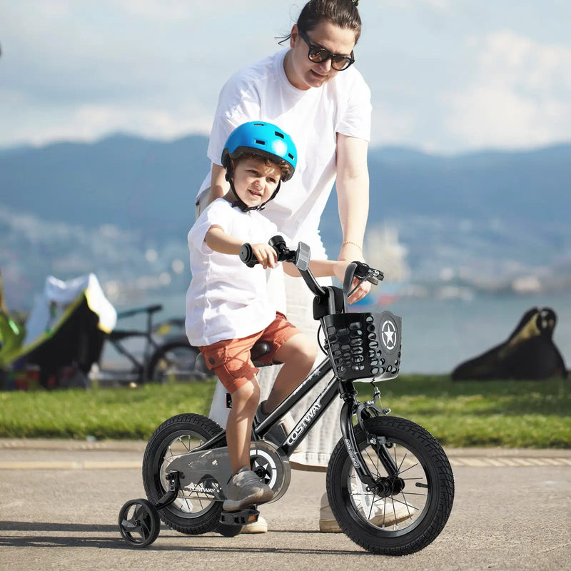 14 Inch Kids Bike with Basket and Training Wheels for Children Aged 4-5 Years Old by DirectDeals