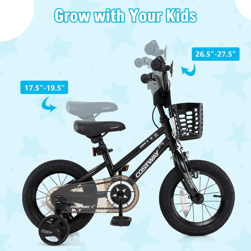14 Inch Kids Bike with Basket and Training Wheels for Children Aged 4-5 Years Old by DirectDeals