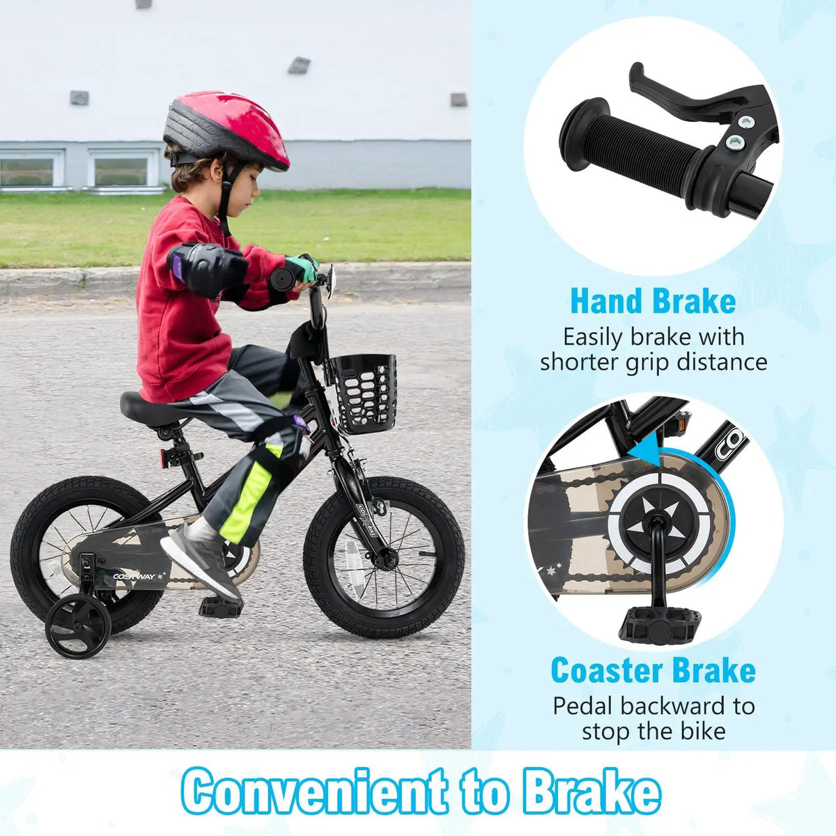 14 Inch Kids Bike with Basket and Training Wheels for Children Aged 4-5 Years Old by DirectDeals