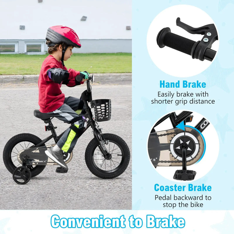 Kids Bike 12 Inch with Training Wheels and Basket by DirectDeals