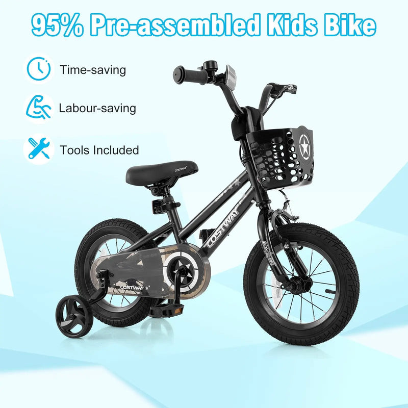 Kids Bike 12 Inch with Training Wheels and Basket by DirectDeals