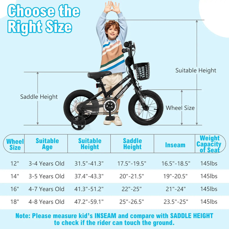 Kids Bike 12 Inch with Training Wheels and Basket by DirectDeals