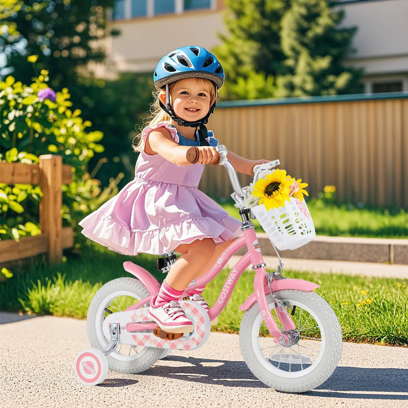 14 Inch Kids Bike with Training Wheels and Basket for Boys Girls 3-5 Years Old-14 inches by DirectDeals