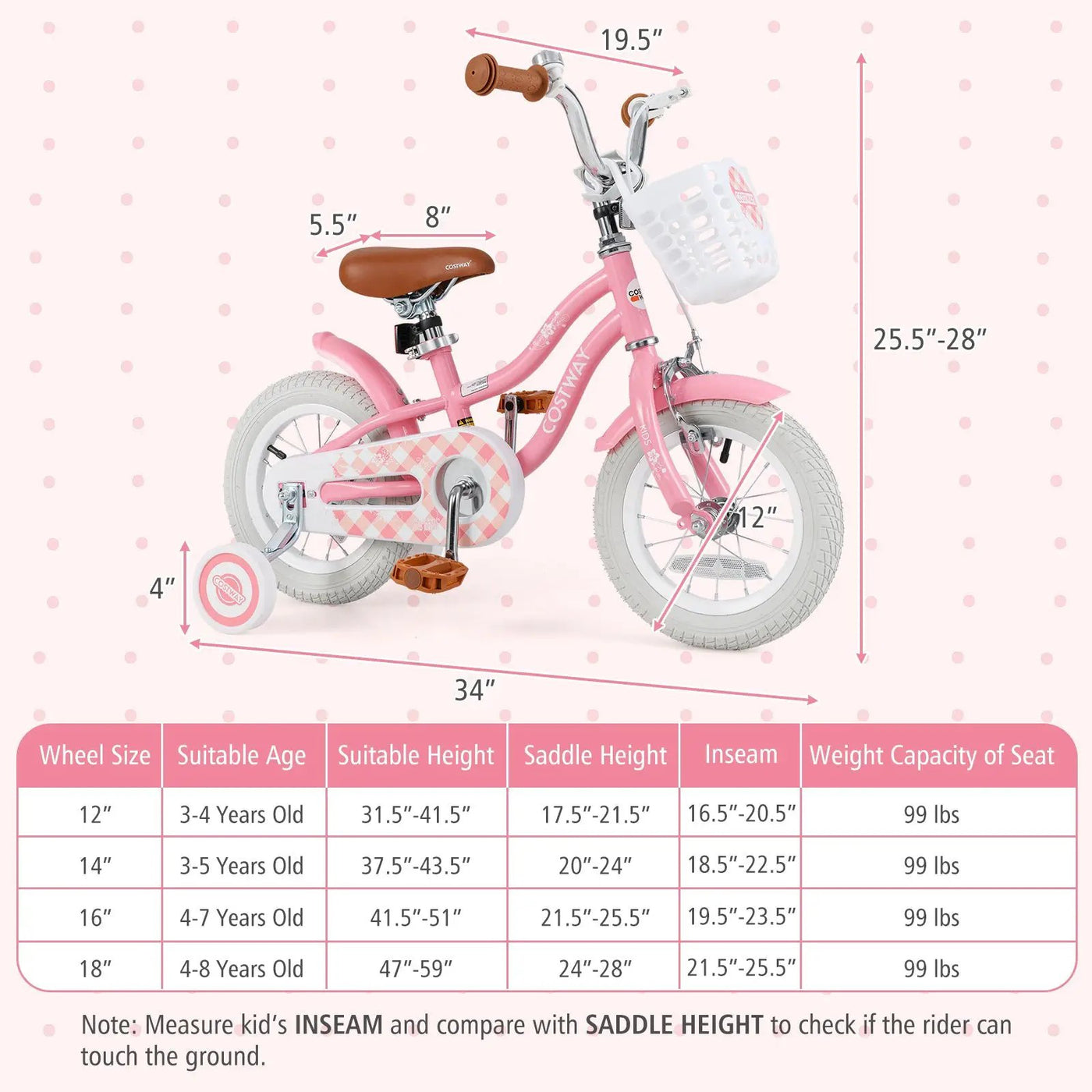 14 Inch Kids Bike with Training Wheels and Basket for Boys Girls 3-5 Years Old-14 inches by DirectDeals