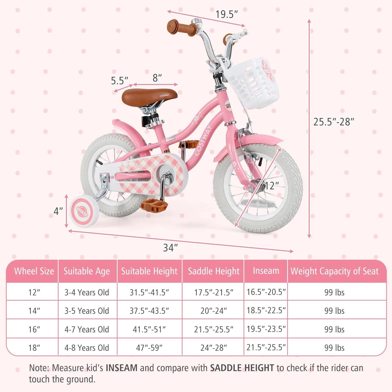 14 Inch Kids Bike with Training Wheels and Basket for Boys Girls 3-5 Years Old-14 inches by DirectDeals