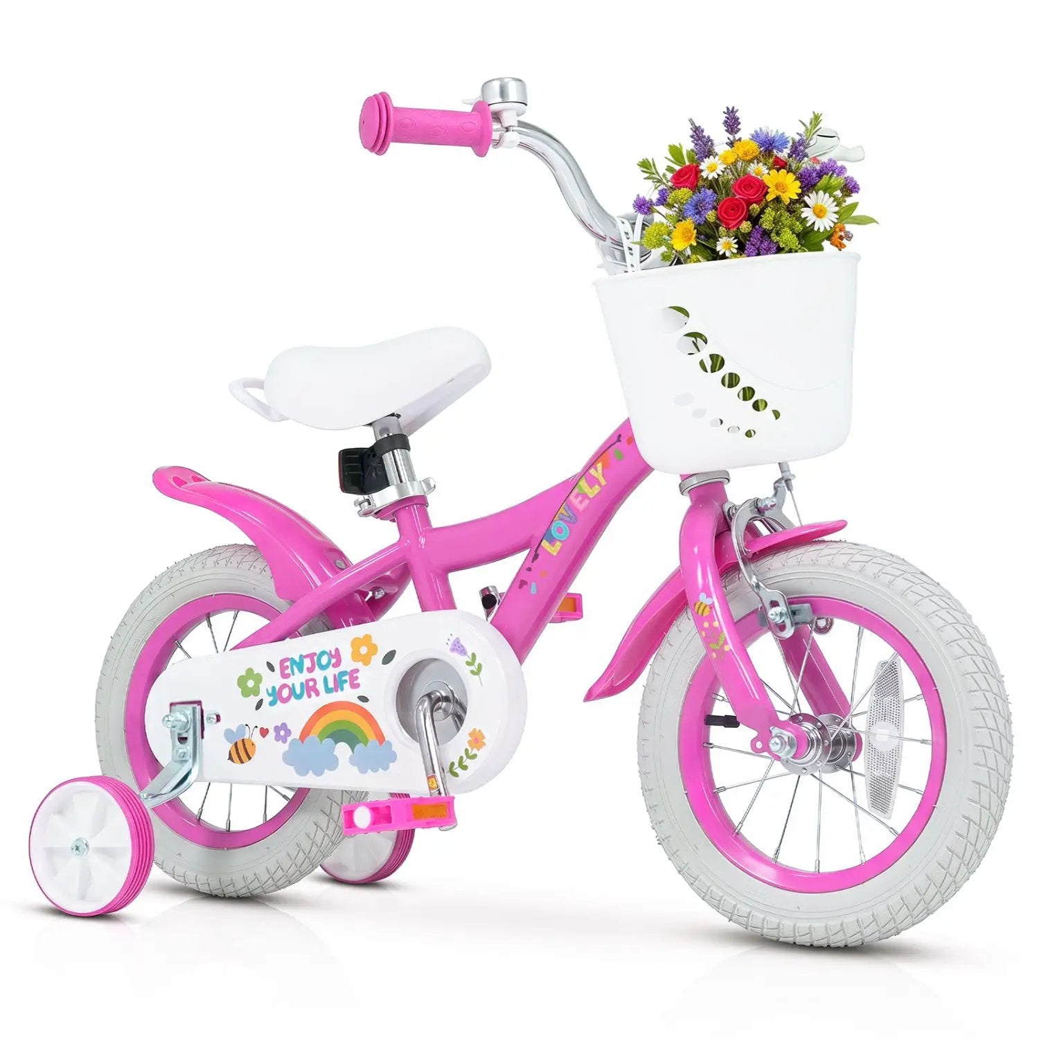 Girls Bike 12-18 Inch with Training Wheels and Basket by DirectDeals