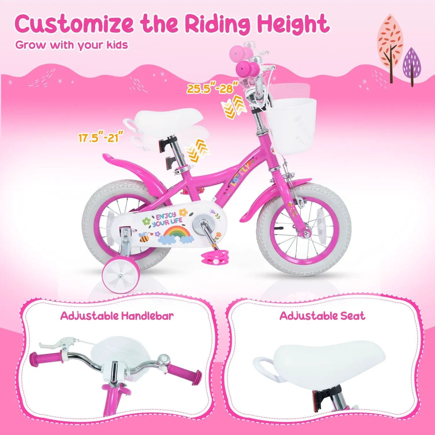 Girls Bike 12-18 Inch with Training Wheels and Basket by DirectDeals