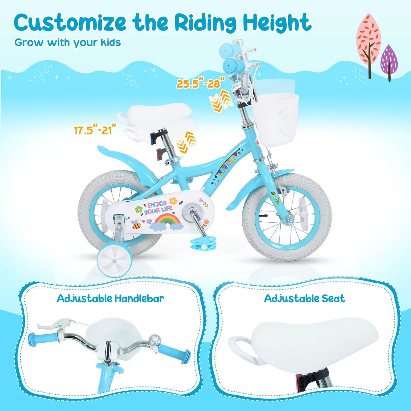 Girls Bike 12-18 Inch with Training Wheels and Basket by DirectDeals