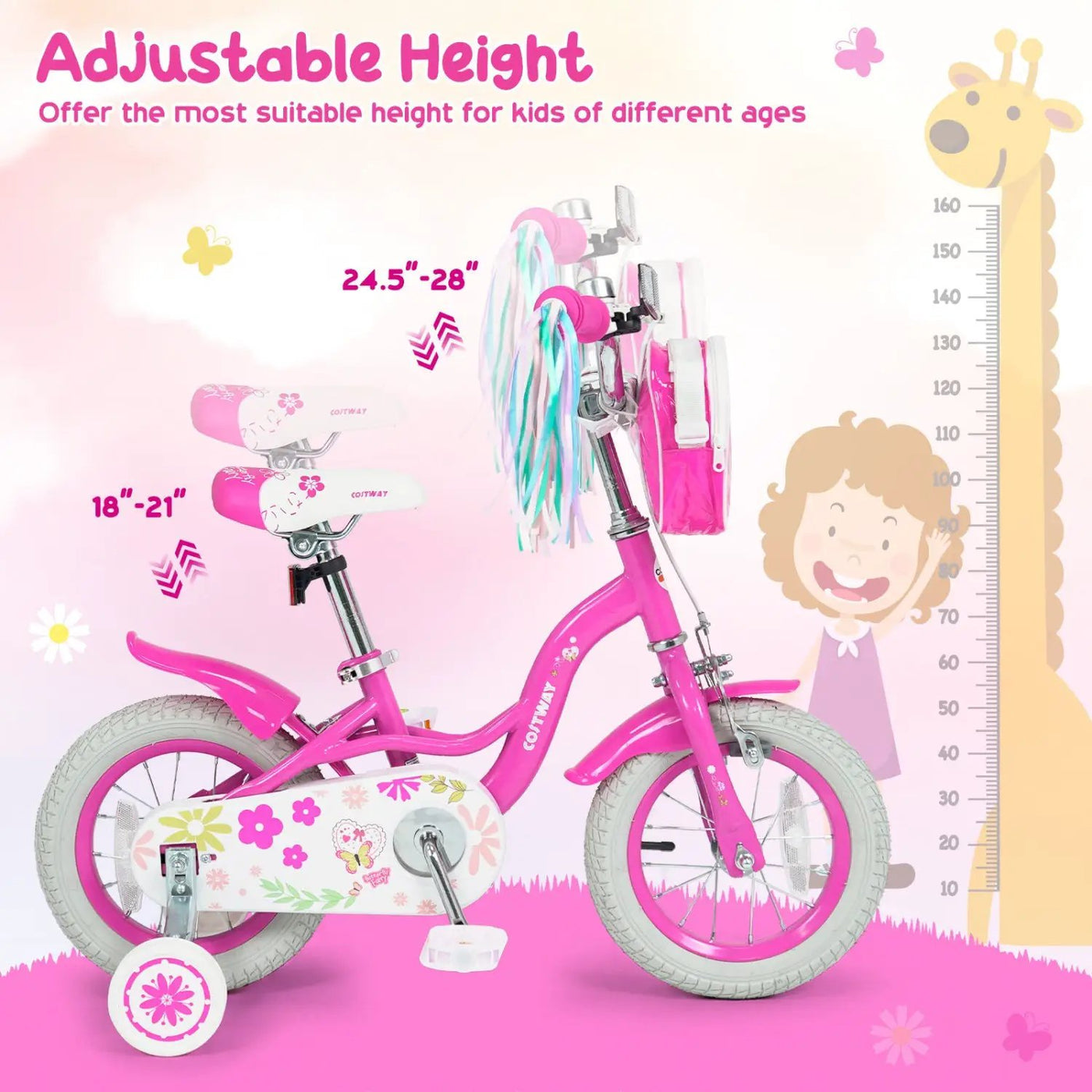 Girls Bike 12-18 Inch with Training Wheels and Front Bag by DirectDeals