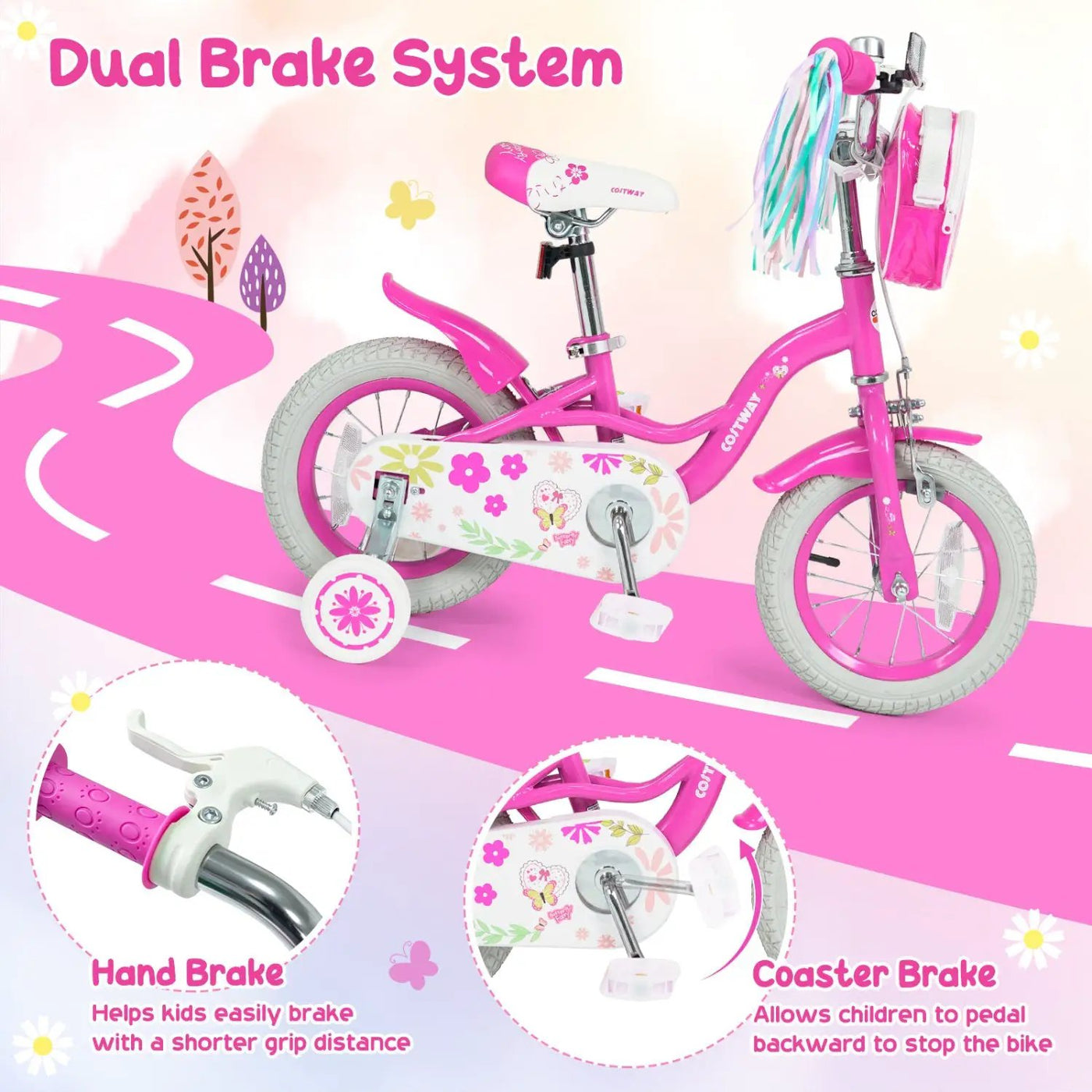 Girls Bike 12-18 Inch with Training Wheels and Front Bag by DirectDeals