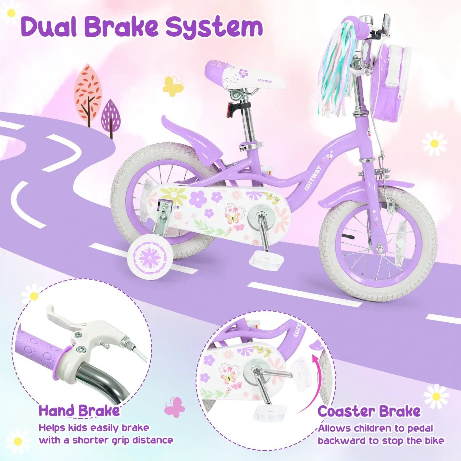 12-Inch Girls Bike with Training Wheels for Ages 3-4 by DirectDeals