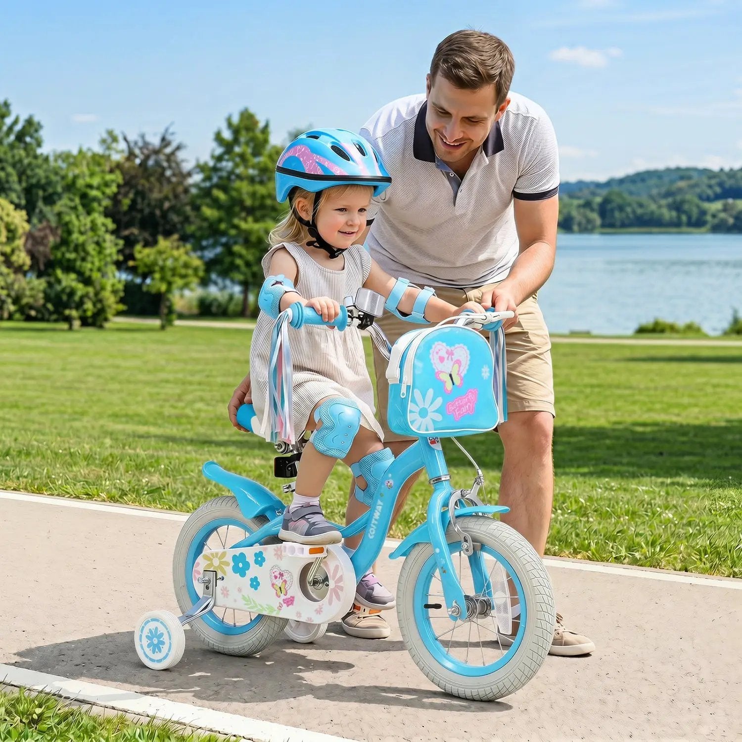Girls Bike 12-18 Inch with Training Wheels and Front Bag by DirectDeals