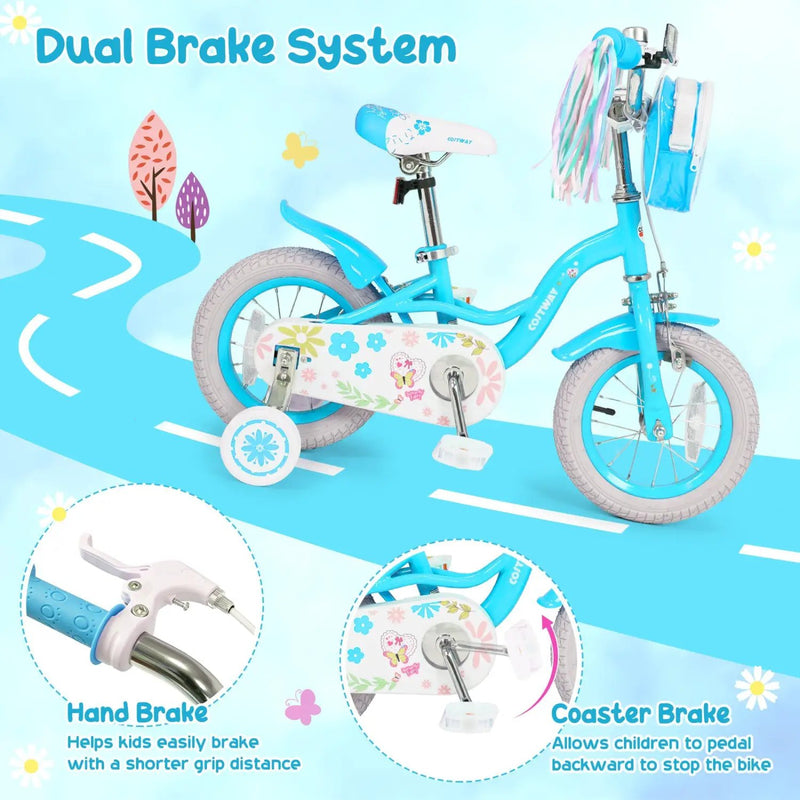 Girls Bike 12-18 Inch with Training Wheels and Front Bag by DirectDeals