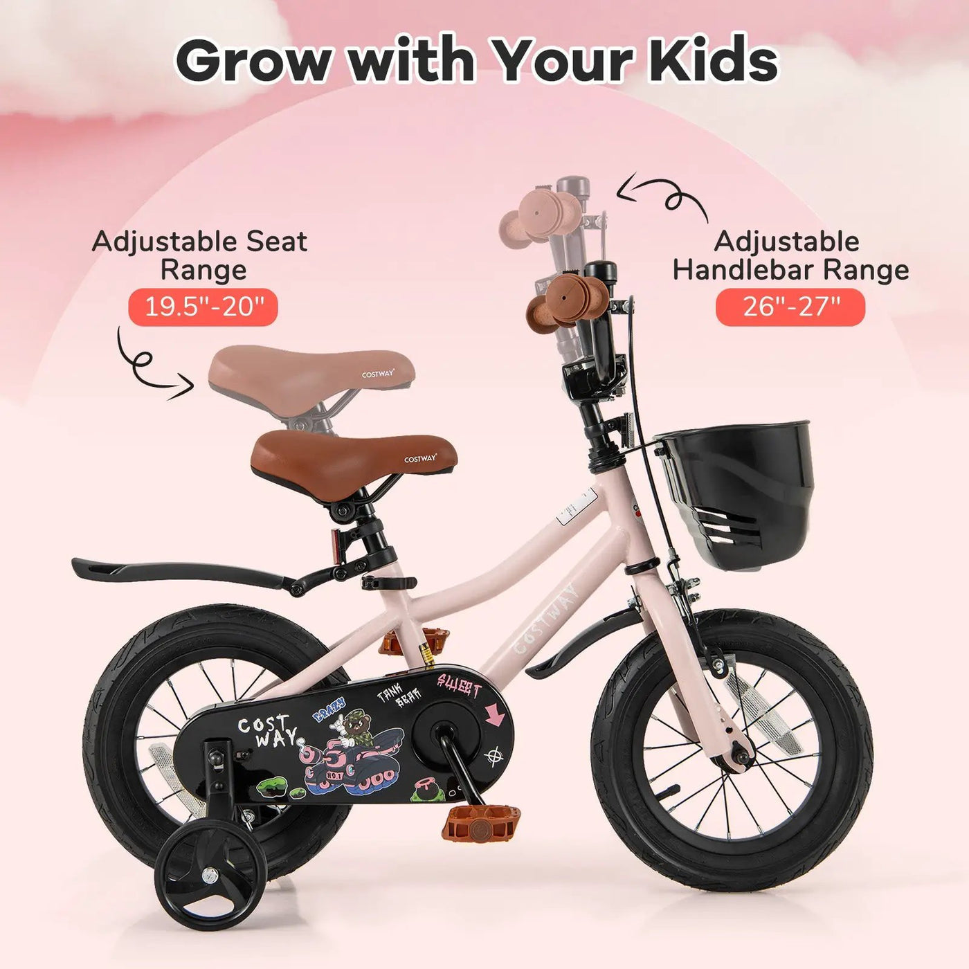 14 Inches Kids Bike with Basket and Adjustable Handlebar for 3-5 Years Old by DirectDeals