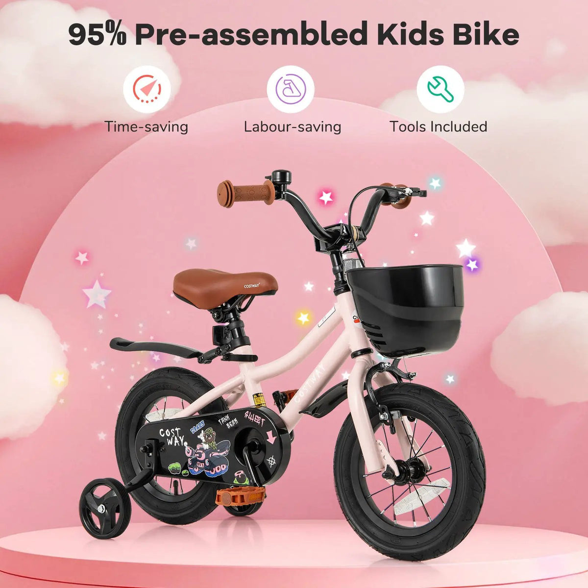 14 Inches Kids Bike with Basket and Adjustable Handlebar for 3-5 Years Old by DirectDeals