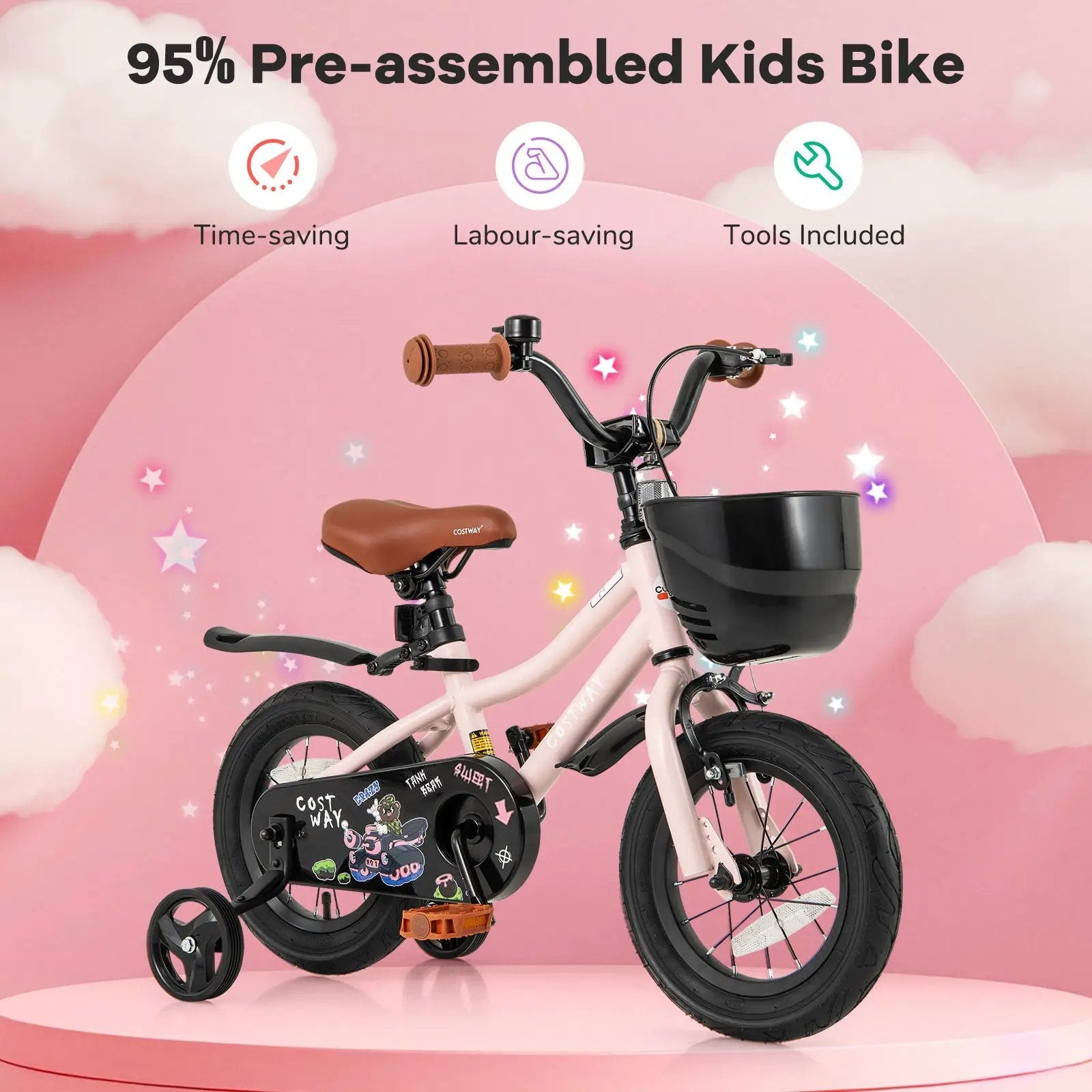 14 Inches Kids Bike with Basket and Adjustable Handlebar for 3-5 Years Old by DirectDeals