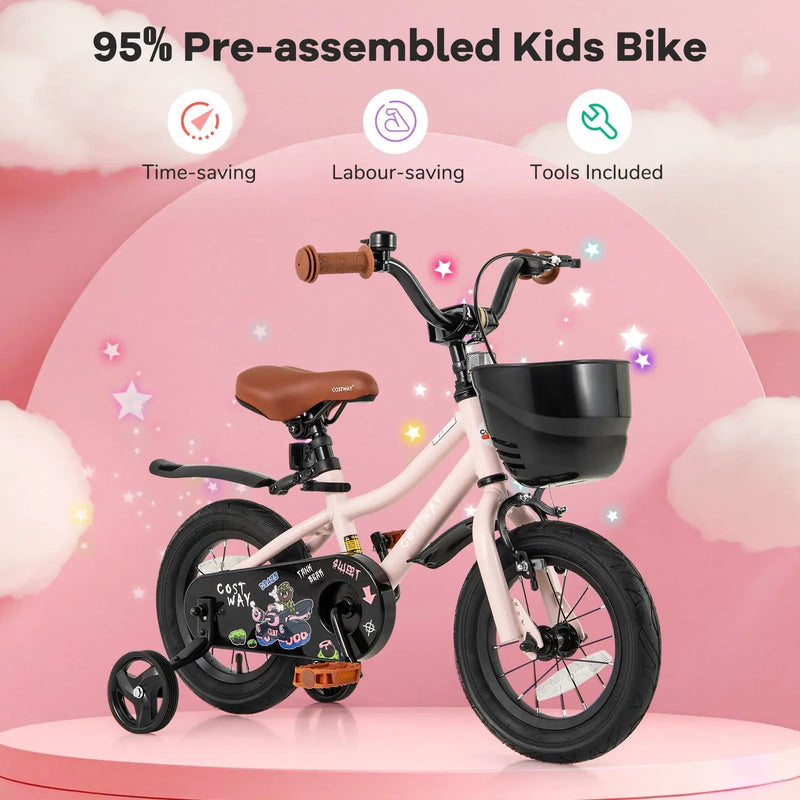 14 Inches Kids Bike with Basket and Adjustable Handlebar for 3-5 Years Old by DirectDeals