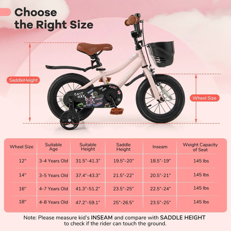 14 Inches Kids Bike with Basket and Adjustable Handlebar for 3-5 Years Old by DirectDeals