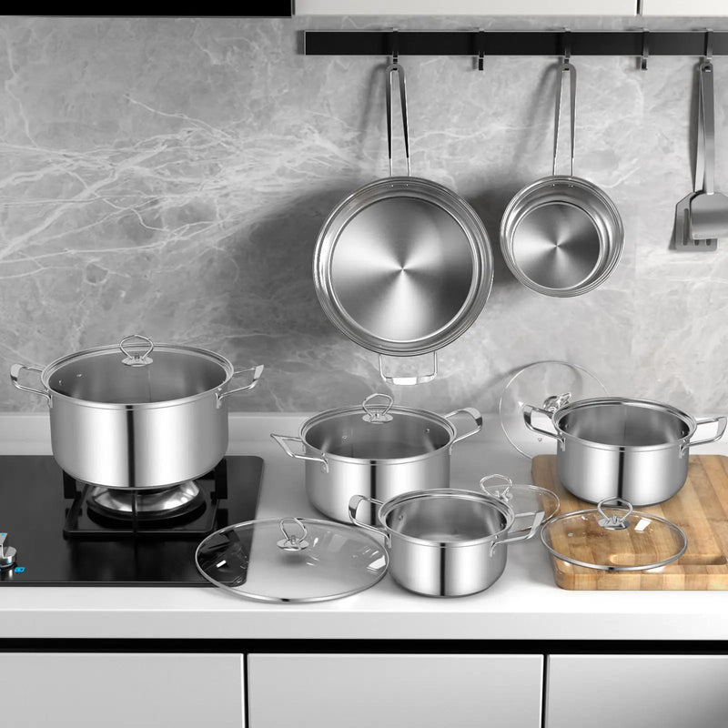 12 Piece Pots and Pans Set with Tempered Glass Lids and Handles by DirectDeals