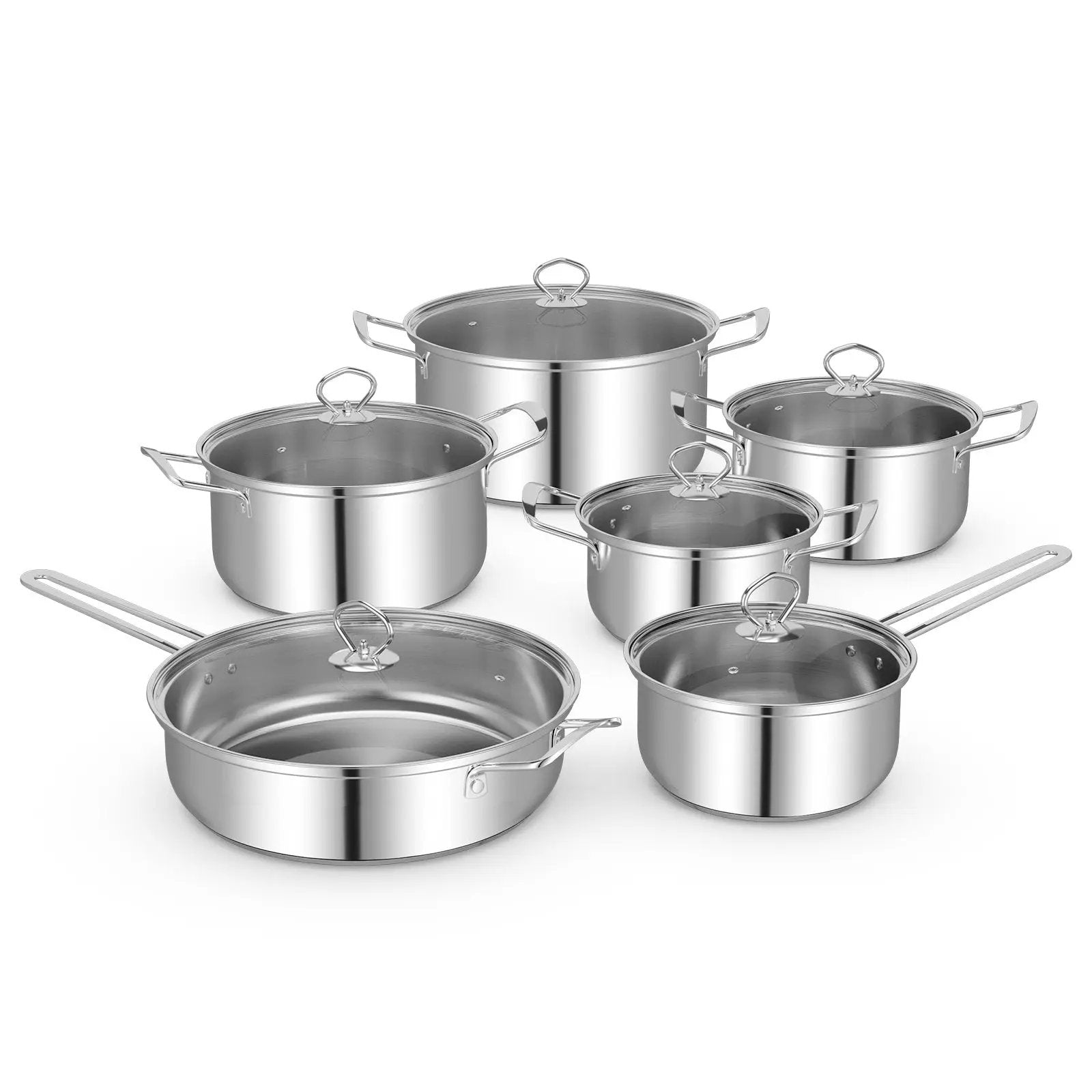 12 Piece Pots and Pans Set with Tempered Glass Lids and Handles by DirectDeals