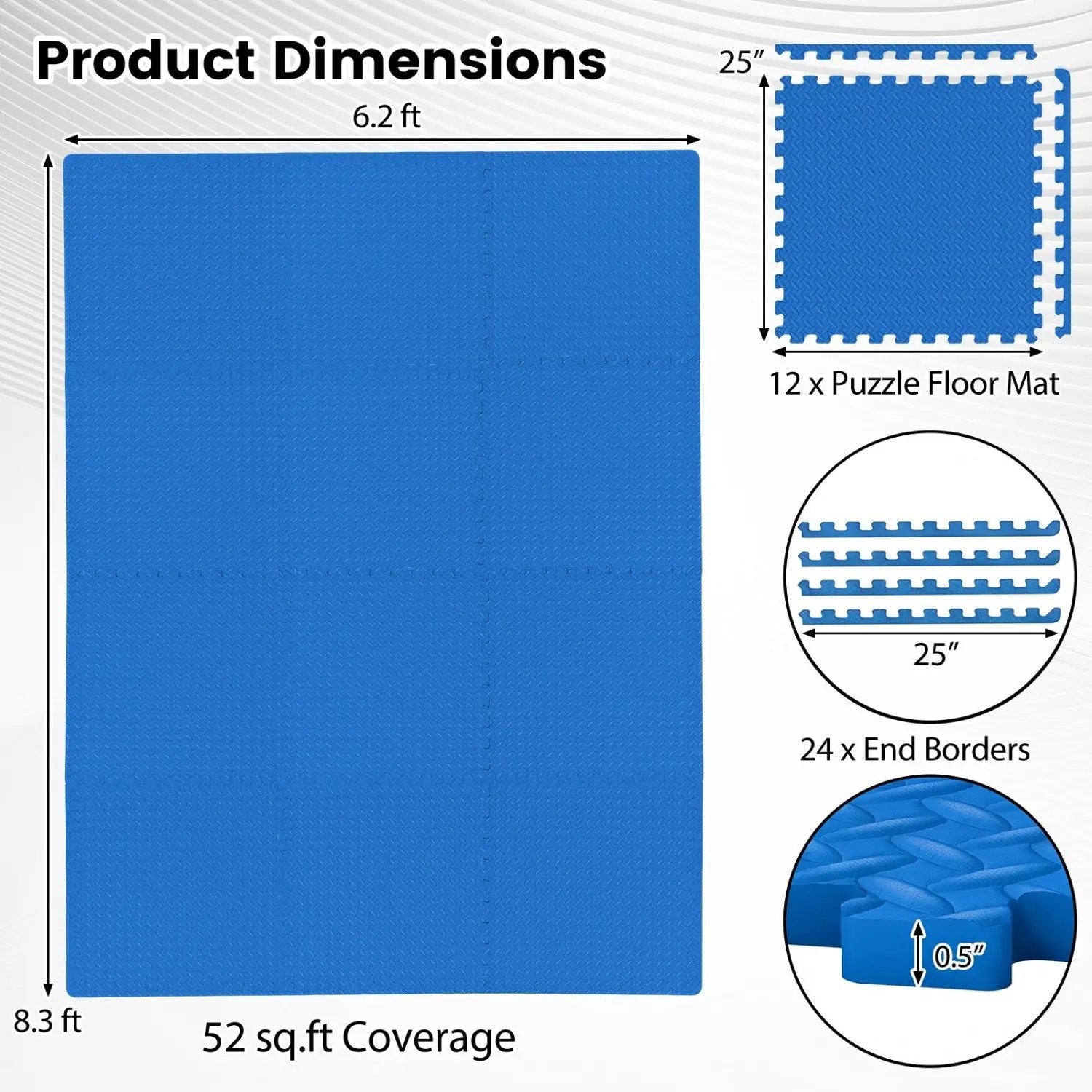 Puzzle Exercise Floor Mats 1/2 Inch Thick - 12 Tiles by DirectDeals