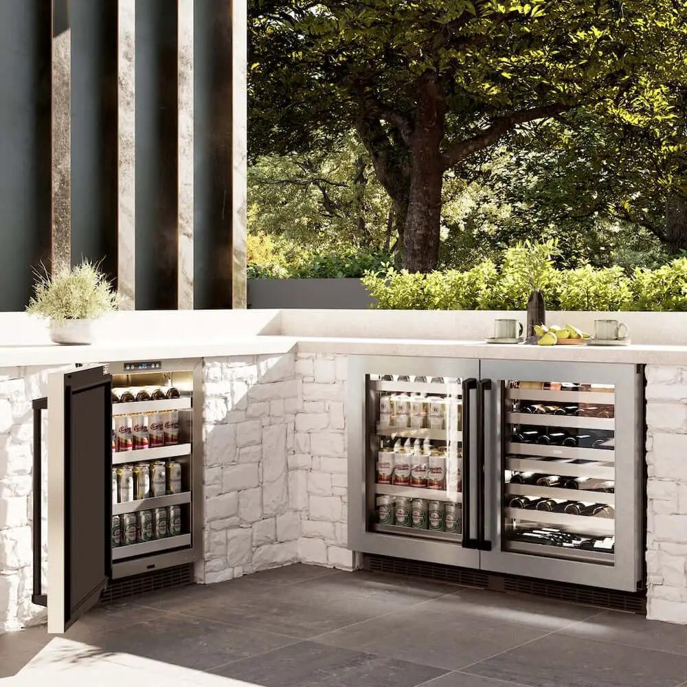 ZLINE 24" Touchstone 151 Can Beverage Fridge DuraSnow® Stainless Steel Glass Door Matte Black Handle RBSOZ-SN-24-MB by Farmhouse Kitchen and Bath